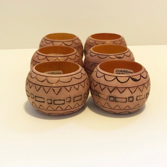 Crate&Barrel Other - Crate and Barrel Set Of 6 Wood Burned Napkin Rings